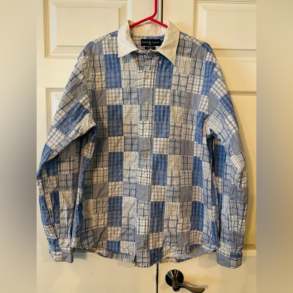 Ralph Lauren Men's Patchwork Shirt - Blue and White - Picture 5 of 5